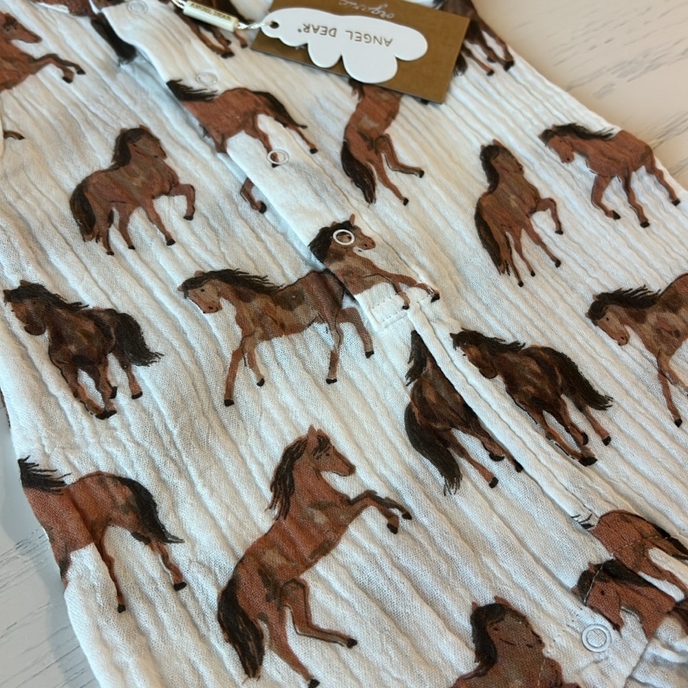 Angel Dear Shortie Romper Muslin Horses 6-12 18-24 months - Picture 3 of 6